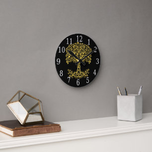 Horloge Ronde Arbre Celtique Jaune
