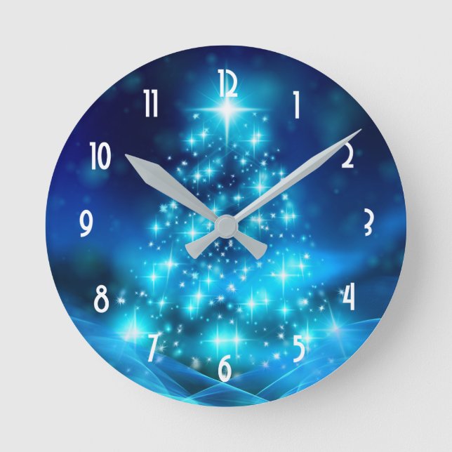 Horloge Ronde Arbre de Noël bleu électrique moderne avec lumière (Recto)