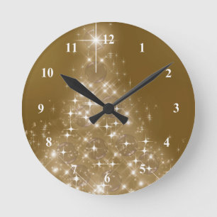 Horloge Ronde Arbre de Noël Élégant or éclairé