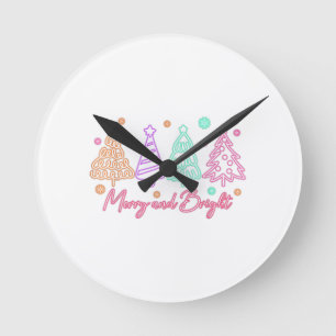 Horloge Ronde Arbre de Noël néon joyeux et lumineux de Noël