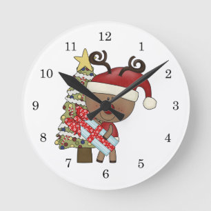 Horloge Ronde Arbre de vacances de renne de Rudy
