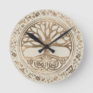Horloge Ronde Arbre de vie - Motif runique de Yggdrasil