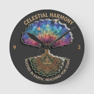 Horloge Ronde Arbre d'Harmonie Céleste - Mandala de Méditation C