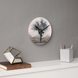 HORLOGE RONDE ARBRE D'HIVER