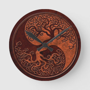 Horloge Ronde Arbre en pierre rouge de Yin Yang