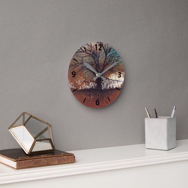 Horloge Ronde Arbre peinture Abstraite paysage art (Bureau)