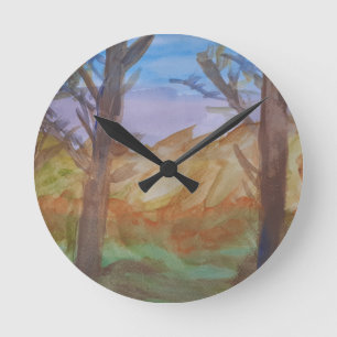 Horloge Ronde Arbres couchés de soleil