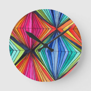 Horloge Ronde Arc-en-ciel - Art optique géométrique