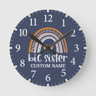Horloge Ronde Arc-en-ciel et papillon personnalisées Big Soeur