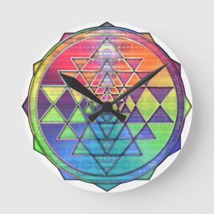 Horloge Ronde Arc-en-ciel Sri Yantra pour l'amour et la richesse