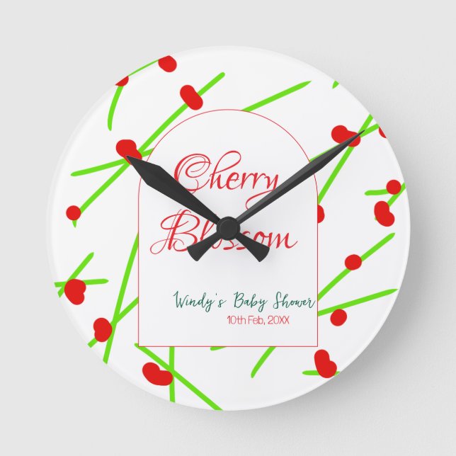 Horloge Ronde Arch shape cherry blossom red green baby shower na (Recto)