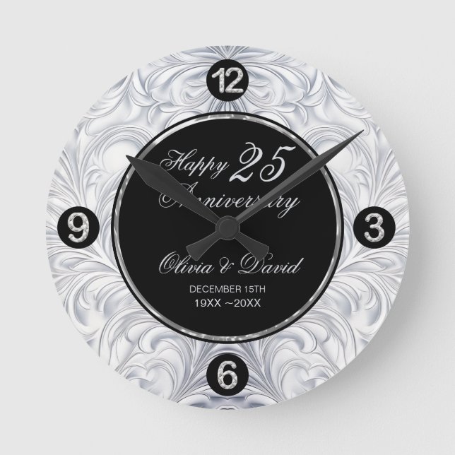 Horloge Ronde Argent brillant Floral Damask (Recto)