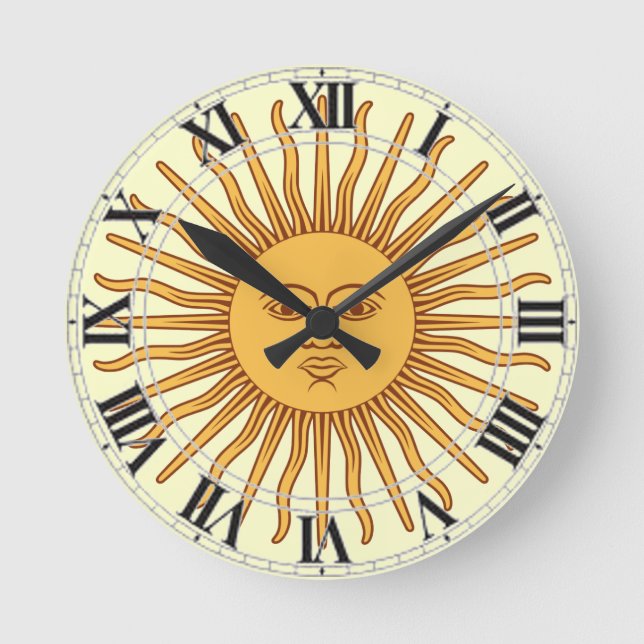 Horloge Ronde Argentine Uruguay Symbole Soleil Face avec rayons (Recto)