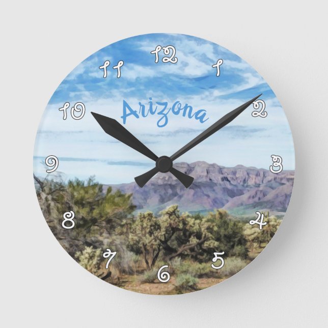 Horloge Ronde Arizona Superstition Mountains Landscape Painting (Recto)