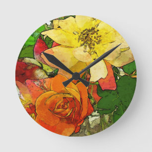 Horloge Ronde arrière - plan coloré vintage floral 2 d'art