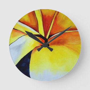 Horloge Ronde Art abstrait de Frangipani d'aquarelle tropicale