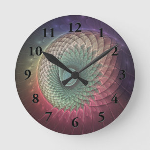 Horloge Ronde Art abstrait d'escargot moderne coloré fractal