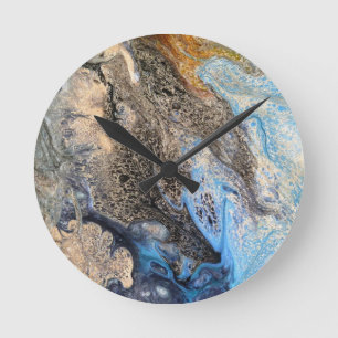 Horloge Ronde Art Abstrait moderne Bleu Or Blanc et crème