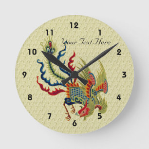 Horloge Ronde Art chinois coloré de coq
