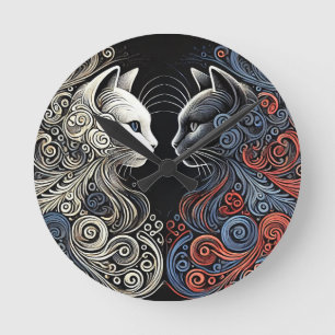 Horloge Ronde Art de chats abstraits