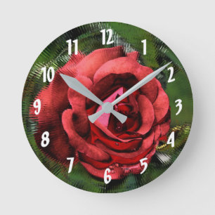 Horloge Ronde Art de fleur de rose rouge