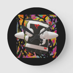 Horloge Ronde Art de folie mosaïque couleurs profondes noir enca