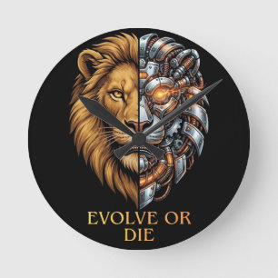 Horloge Ronde Art de gym motivant Lion Cyborg Évoluer ou Mourir