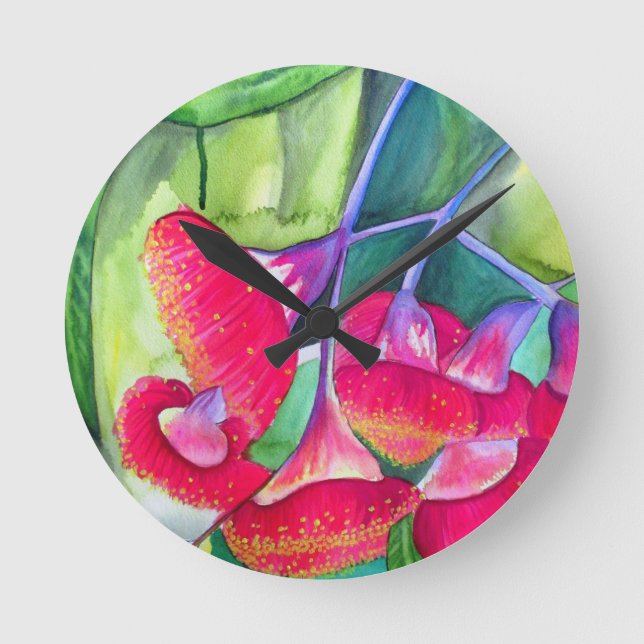 Horloge Ronde Art de l'aquarelle australienne à fleurs rouges (Recto)