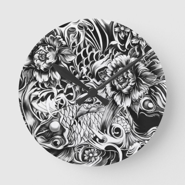 Horloge Ronde Art de tatouage de surf de Japonais d'illustration (Recto)