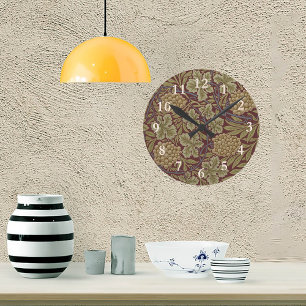 Horloge Ronde Art de vigne rouge vert William Morris