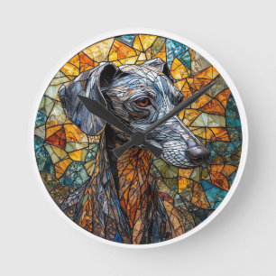 Horloge Ronde Art de vitrail représentant un lévrier italien