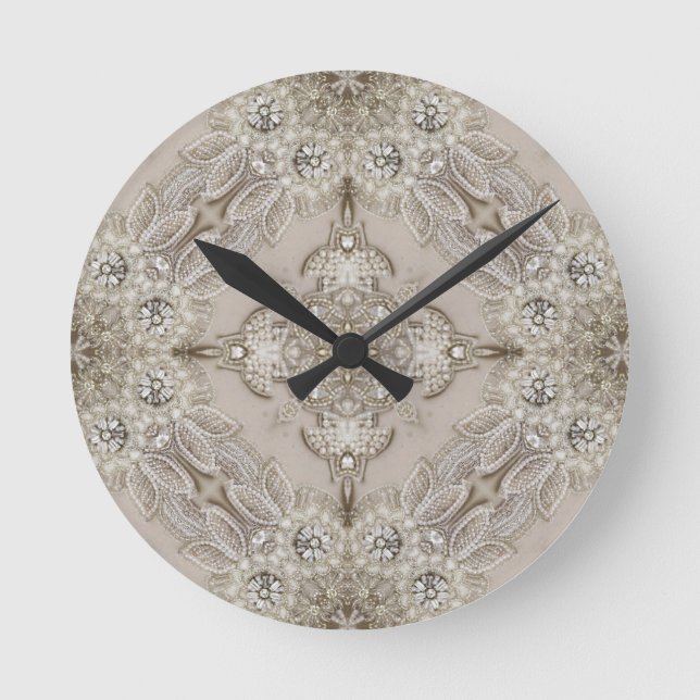 Horloge Ronde Art Déco Glamour Vintage Mode Gris Beige (Recto)