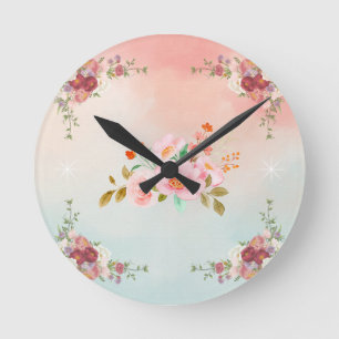 Horloge Ronde Art Floral Lumineux, Fleur Vintage Rose