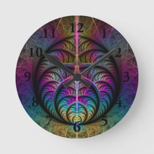 Horloge Ronde Art Fractal Abstrait coloré à motifs Trippy