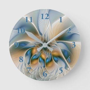 Horloge Ronde Art fractal abstrait et aérien avec du bleu