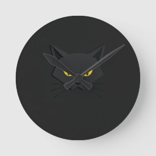 Horloge Ronde Art minimaliste de chat noir élégant