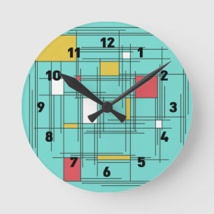 Horloge Ronde Art Mondrik du milieu du siècle