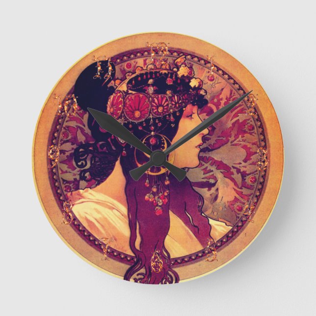 Horloge Ronde Art nouveau Alphonse Mucha Donna élégante femme (Recto)