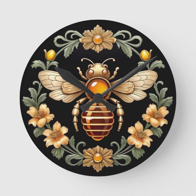 Horloge Ronde Art Nouveau Bee on Black (Recto)