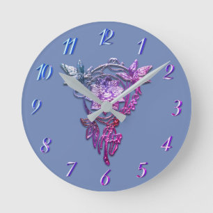 Horloge Ronde Art nouveau élégant fleurie bijou violet rose