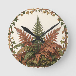 Horloge Ronde Art Nouveau Fougère Lierre Botanique
