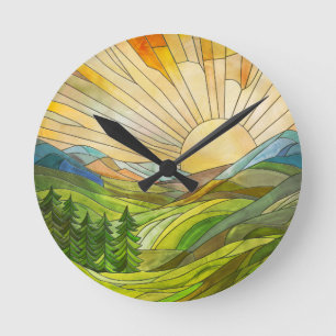 Horloge Ronde Art numérique mosaïque Mountain Sunrise