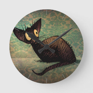 Horloge Ronde Art oriental noir drôle mignon de chat