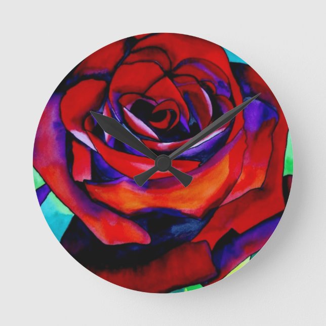 Horloge Ronde Art original rose de la passion rouge (Recto)