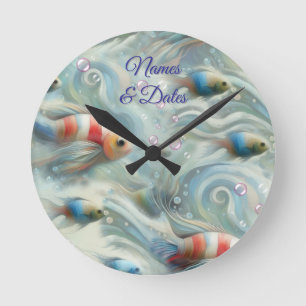 Horloge Ronde Art sous-marin du poisson et du corail dans les pe