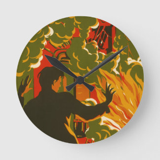 Horloge Ronde Art vintage - fumée du feu