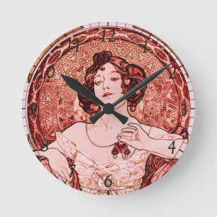 Horloge Ronde Art vintage Nouveau Le Ruby d'Alphonse Mucha