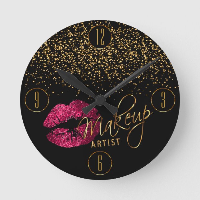 Horloge Ronde Artiste maquillage Lèvres roses chaudes et Confett (Recto)