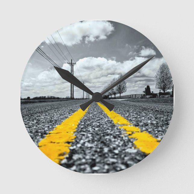 Horloge Ronde Asphalt Jaune Road Photographie créative (Recto)