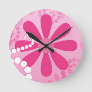 Horloge Ronde Assez le rose fleurit le rétro motif mignon de